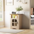 thumbnail image 3 of Lacoo End Table with LED Lights & Power Outlet, Side Table with Glass Door for Living Room, Nightstand with Storage for Bedroom, Natural, 3 of 7