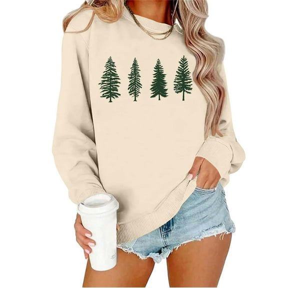 Women's Christmas Sweatshirts Casual Crew Neck Blouses Top Xmas Holiday Winter Sweater Fashion Christmas Printed Long Sleeve Shirts Pullover