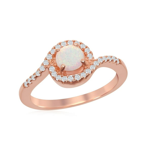 iJewelry2 Rose Gold Plated Sterling Silve Round White Opal CZ Bordered Ring Size 7