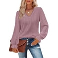 thumbnail image 4 of Camiseta plisada de manga larga con cuello en V para mujer, Jersey informal de estilo hueco, camisa de nuevo diseño a la moda, otoño e invierno, 2022, 4 of 4