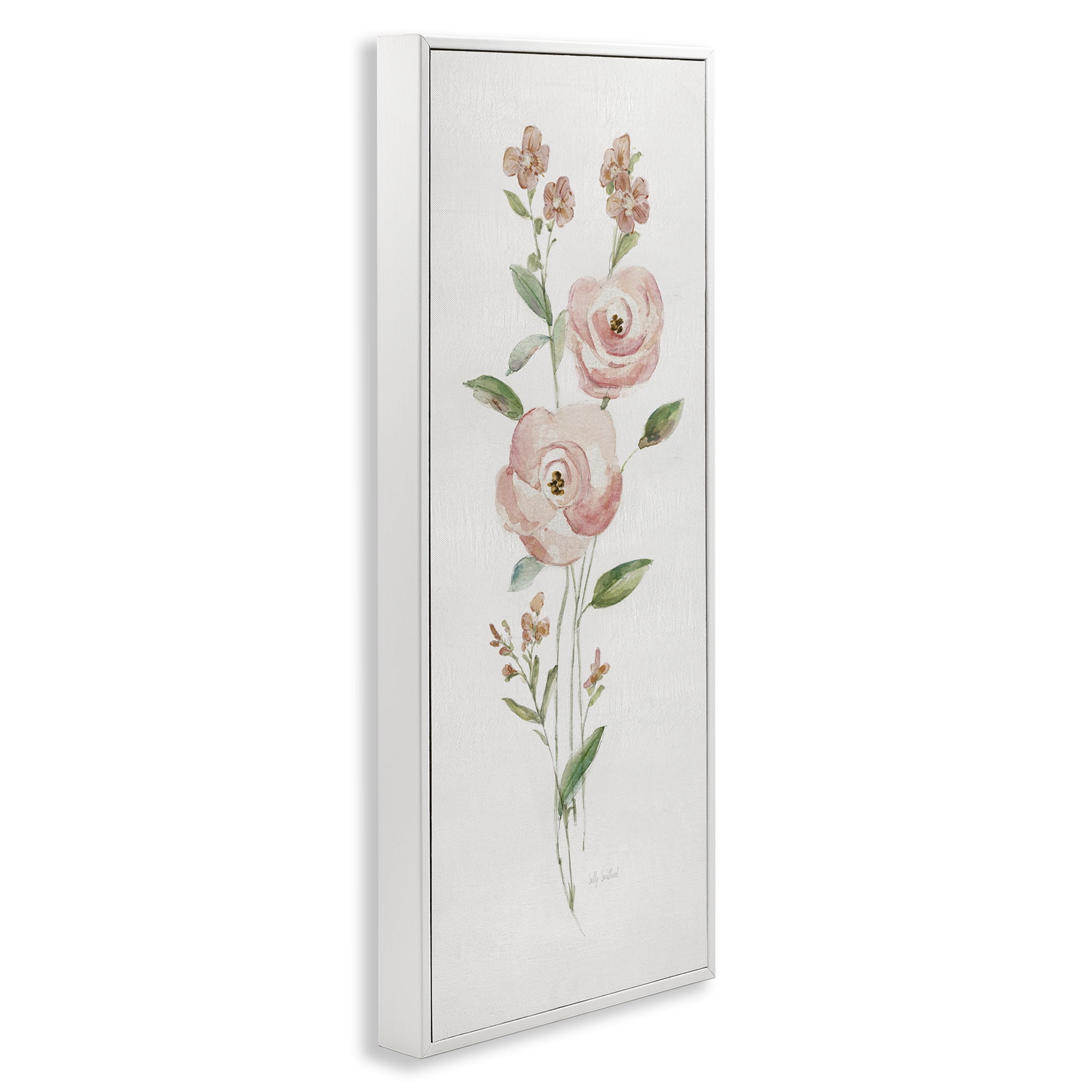 Stupell Industries Soft Rose Sprigs Botanical & Floral Painting White Framed Art Print Wall Art, 13 x 30