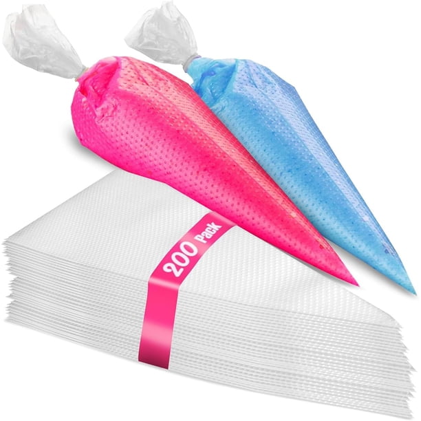 Pack de 200 Mangas Pasteleras Desechables de 12 Pulgadas Sin Boquilla Anti-Roturas con Agarre Antideslizante para Decoración de Pasteles y Galletas