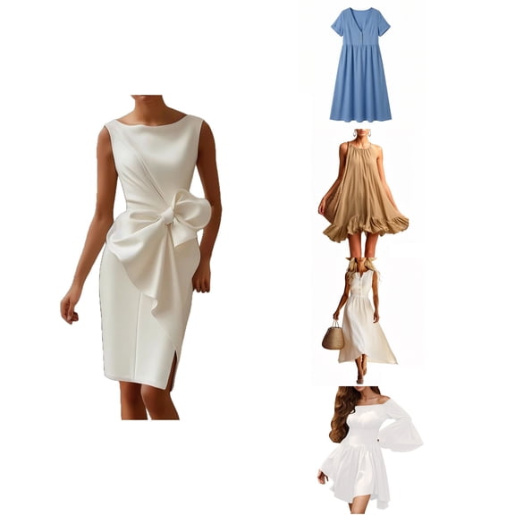 Antinious Women Party Dresses Solid Crewneck Sleeveless Elegant Soft Gentle Summer Evening Dress