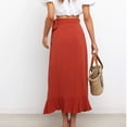 thumbnail image 5 of Abcnature Women's Casual Slit Wrap Asymmetrical Elastic High Waist Maxi Draped Skirt Summer Soft Fit Flowy Handkerchief Hemline Midi Skirt Irregular Hip Pack Solid Skirt Recommend Weight 110 to 121lb, 5 of 6
