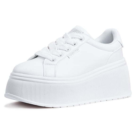 LUCKY STEP Wedge Canvas Fashion Sneakers Low Top Retro Casual Shoes,White,Womens
