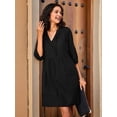 thumbnail image 4 of Womens V Neck Cotton Casual Loose Shift Tunic Smock Summer Dresses Vacation Dress 3/4 Sleeve Pocket Black XXL, 4 of 7