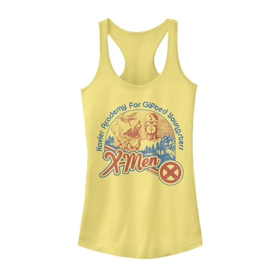 Junior's Marvel X-Men Vintage Xavier Academy  Racerback Tank Top Banana Medium