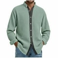 thumbnail image 2 of Yusimy Men's Waffle Knit Long Sleeve Shirt Button-Down Collar Front-Closure Fashionable Casual Shirt, 2 of 6
