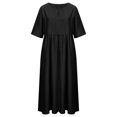 thumbnail image 4 of QUINDOS Womens Dresses Crew Neck Short Sleeve Casual Sundress Plus Size Dresses Summer Solid Color Pockets Pleated Midi Long Womens Dresses, 4 of 8
