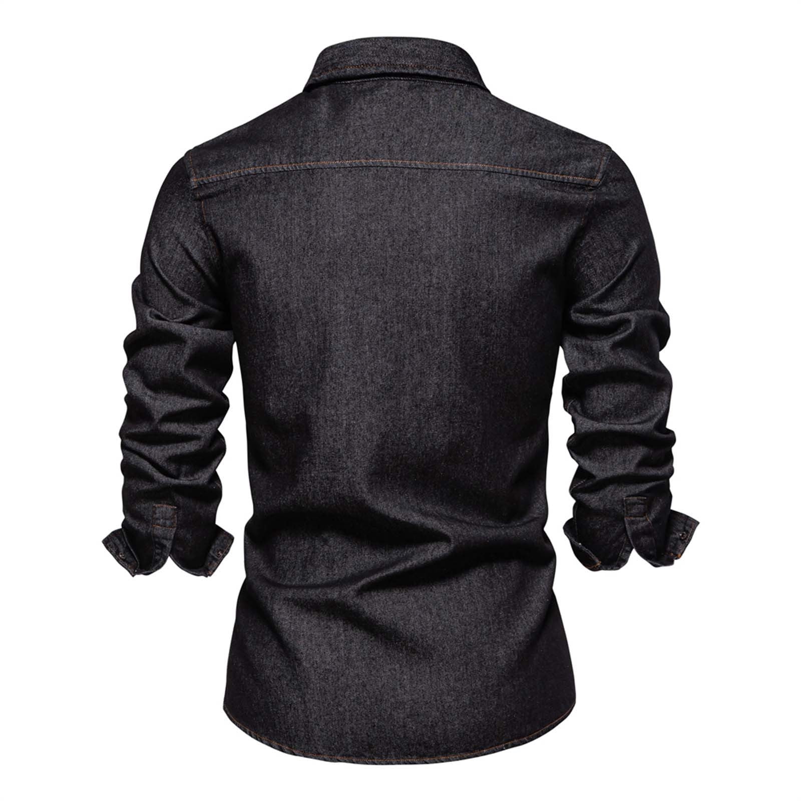 Mens T-shirts Fall New Trend European Size Denim Shirt Mens Casual Solid Color Long Sleeve Washed Shirt Long L Christmas T Fit Mom Baseball Mom Hoodies Men Turtle Neck Tee Sleeve Tees Black XL