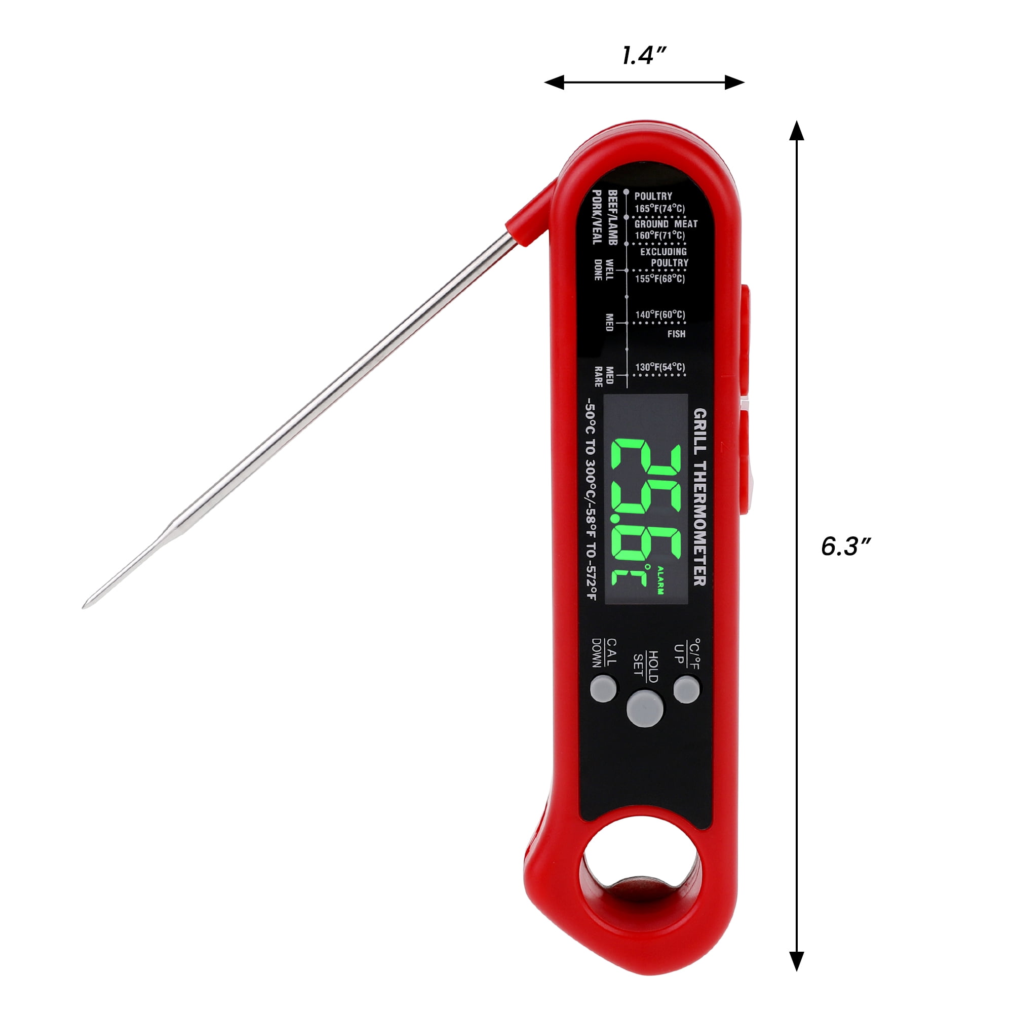 Unique Bargains Instant Read Food Thermometer Dual Probe Cooking Tool Red 6.3x1.4x0.7 in