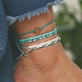 thumbnail image 2 of Boho Tobillera turquesa en capas Pulsera de tobillo azul cera Cuerda Playa, 2 of 3