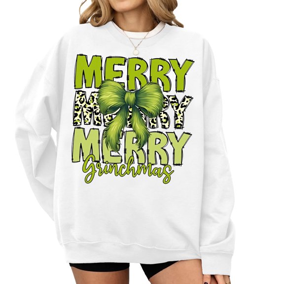 AKOLKOL Christmas Sweatshirts for Women Merry and Bright Sweatshirt Merry Christmas Letter Print Shirt Holiday Crewneck Pullover Tops