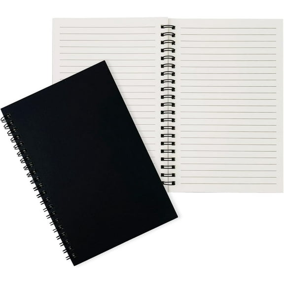 2-Pack College Ruled Hardback Black Cover Spiral Notebook - Memo Notepad and Sketchbook for Students, Office, and Business Diary, 120 Pages (60 Sheets), 7.48 x 5.11 Inches.