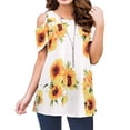 thumbnail image 1 of Sonducket Camiseta de mujer con estampado bohemio y hombros descubiertos, blusa de manga corta con hombros descubiertos Prendas para la parte del cuerpo Blanco amarillo XL Sonducket AP003084-19, 1 of 6