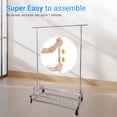 thumbnail image 3 of Baokaler 450 lbs Commercial GradeClothing Rack Heavy Duty Hanging Rack with Shelves Collapsible Clothes Racks on Wheels Rolling Garment Rack for Hanging Clothes Portable Adjustable, Chrome Finish, 3 of 9