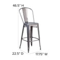 thumbnail image 5 of BizChair 30'' High Silver Antique Finish with Clear Coat Indoor Barstool with Back and Gray Poly Resin Wood Seat, 5 of 12