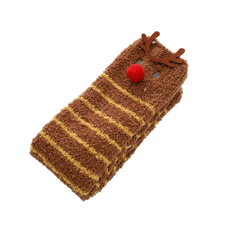 

Winter Thicken Fluffy Slipper Socks Fuzzy Animals Warm Microfiber Room Socks for Women - Free Size (Elk)