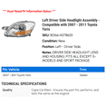thumbnail image 2 of Left Driver Side Headlight Assembly - Compatible with 2007 - 2011 Toyota Yaris 2008 2009 2010, 2 of 2