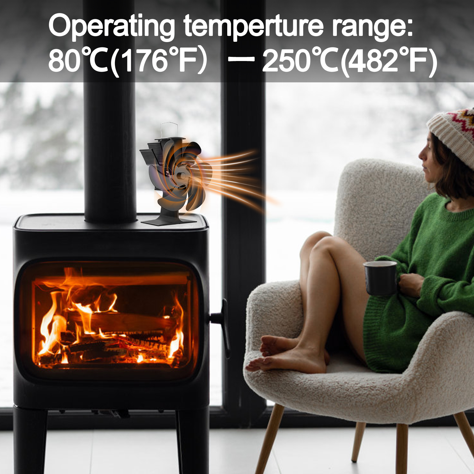 6-Blade Heat Powered Fireplace Fan – Non-Electric Wood Stove Burner Accessory