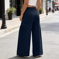 thumbnail image 7 of Bloomae Women Flowy Palazzo Pants Summer Boho Bagyy Wide Leg Elastic High Smocked Waist Casual Loose Comfy Lounge Trousers with Pockets Dark Blue S, 7 of 7