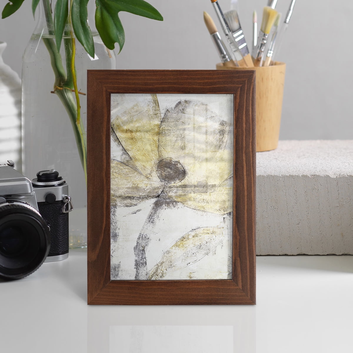 Une Fleur II - Framed Print w/glass - Chestnut