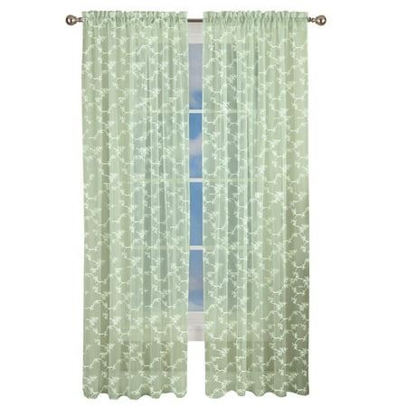 Sage Spey Rods Elegant Embroidered Floral Sheer Curtain Panel with Rod Pocket Top, 84