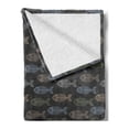 thumbnail image 2 of Fish Soft Flannel Fleece Throw Blanket, Vintage Geometric Animal Design with Lines Retro Marine Pattern Fish Skeleton Image, Cozy Plush for Indoor and Outdoor Use, 60" x 80", Multicolor, by Ambesonne, 2 of 5