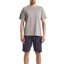 SWSMCLT Men's 2 Piece Shorts Pajama Set Soft Pjs Lightweight Lounge Set Cotton Summer Short Sleeve Lounge Cool Grey Large