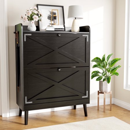 Galenzoov Shoe Cabinet Storage with 2 Flip Drawers Freestanding Adjustable Shelves Shoe Organizer for Home Entryway Apartment Black