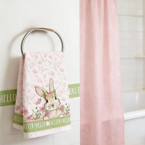 Outoloxit Easter Bunny Kitchen Towels - Decorative Microfiber Hand and Tea Towels for Easter and Spring, Highly Absorbent and Durable, Perfect for Holiday Decor, 15.75 by 23.62 Inches
