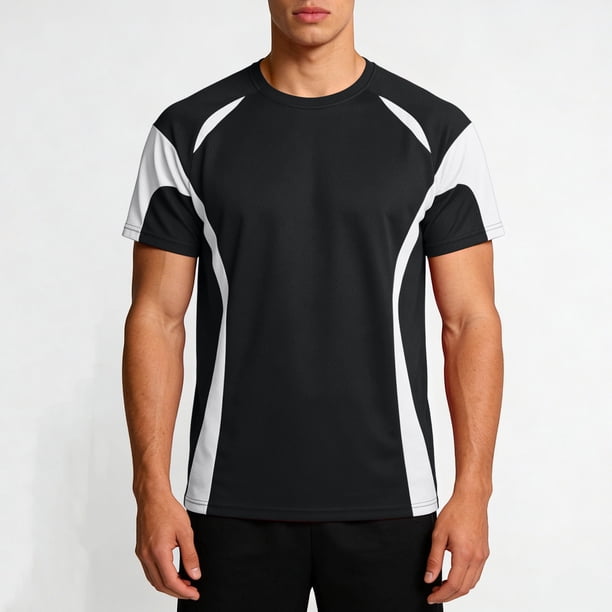 Ceisia Men's Athletic Short Sleeve T-shirt Color Block Round Neck Fitness Basketball Training Sport Tee Tops Black S Gifts