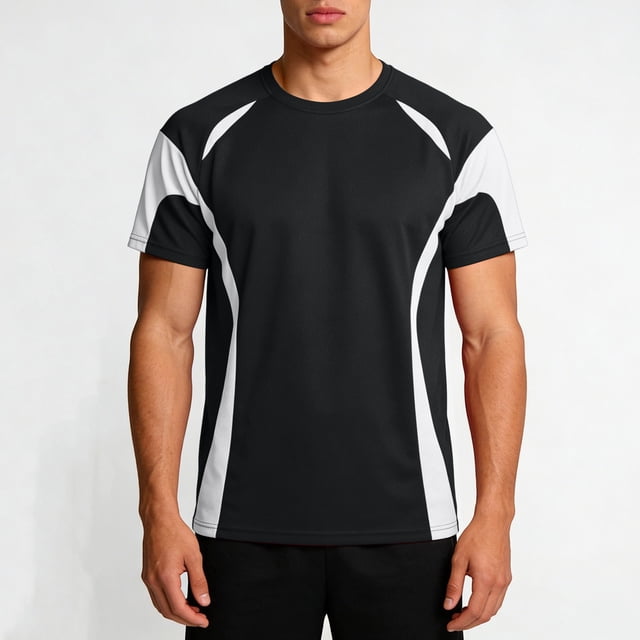 Ceisia Men's Athletic Short Sleeve T-shirt Color Block Round Neck Fitness Basketball Training Sport Tee Tops Black XXXL Gifts