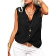thumbnail image 3 of Sleeveless Women Solid Color Laple Button Down Casual Blouse Camisole With Pocket, 3 of 5