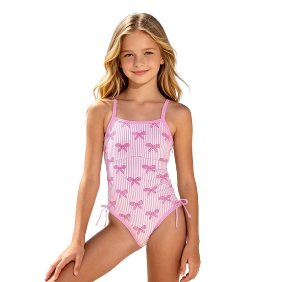 Tiijoy One-Piece Swimsuit for Girl Cute Bow Quick Drying Bathing Suit Swimwear, Sizes 7-18