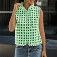 thumbnail image 4 of Breezora Women's Checkered Waistcoat Plush Zip Up Sleeveless Jacket Cozy Winter Casual Outerwear for Daily Wear S Size Green, 4 of 7