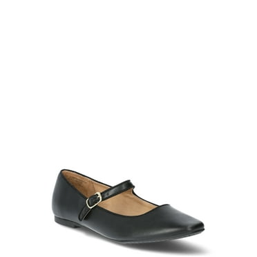 Time and Tru Women's Faux Leather Mary Jane Flats, Wide Width Available