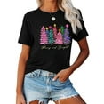 thumbnail image 3 of Christmas Trees Print Merry Christmas Shirt Short Sleeve Shirts for Women Black One-Piece, 3 of 6