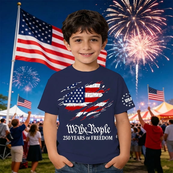 CCRFTGI 250th Anniversary Usa Shirt for Kids Boys Girls Size 10-12 Patriotic Casual 4th Of July We the people American Flag Stars Striped Outfits Freedom Summer Festival T-Shirts Navy 9-10 Years