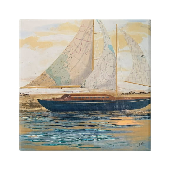 Stupell Industries Nautical Watercraft Boat Layered Map Ephemera Collage Painting Gallery Wrapped Canvas Print Wall Art, Design by Stacy Gresell