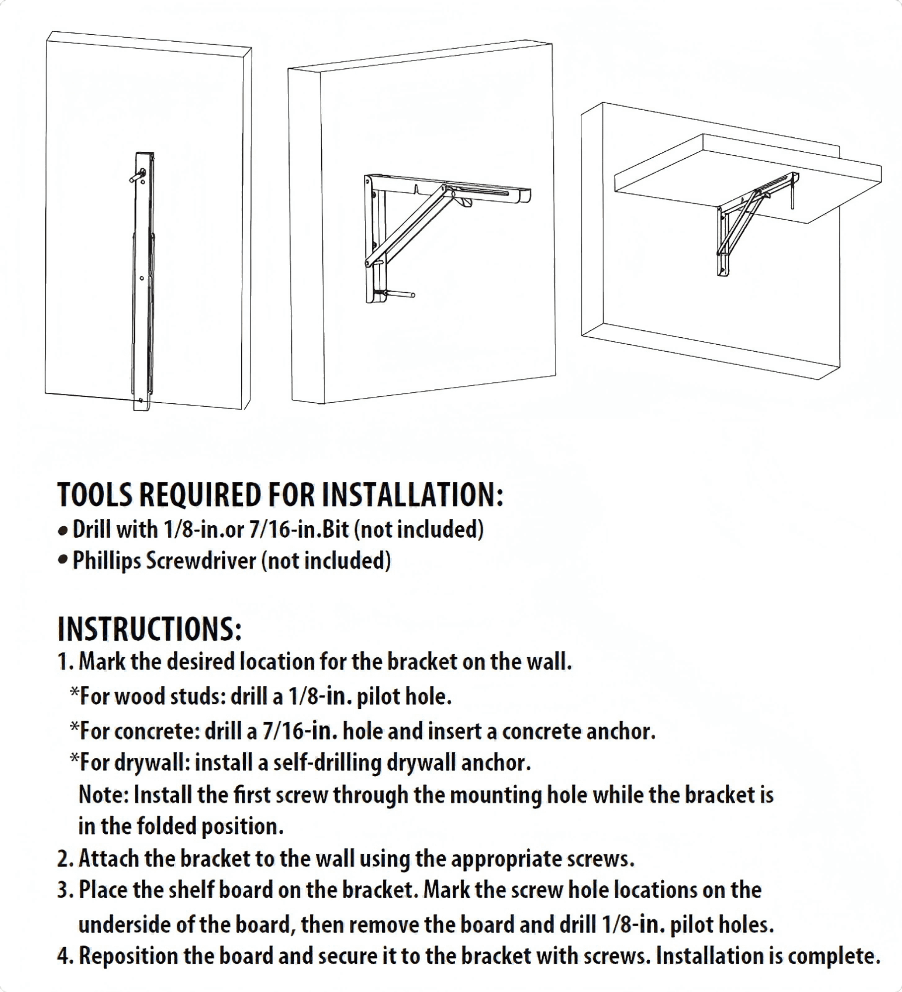 Versatile Black 16-Inch Folding Shelf Bracket Pair