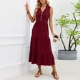thumbnail image 5 of QUNYINEY Solid Womens Sundress A-Line Sleeveless Long Dresses Vacation V-Neck Flowy Loose Fit Shirt Dress, 5 of 9