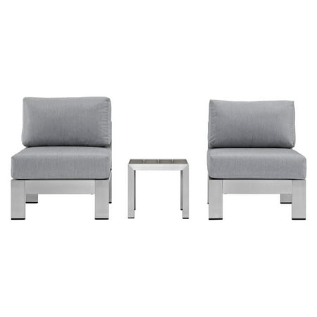 Modway Shore 3-Piece Outdoor Patio Aluminum Sectional Sofa Set, Multiple Colors
