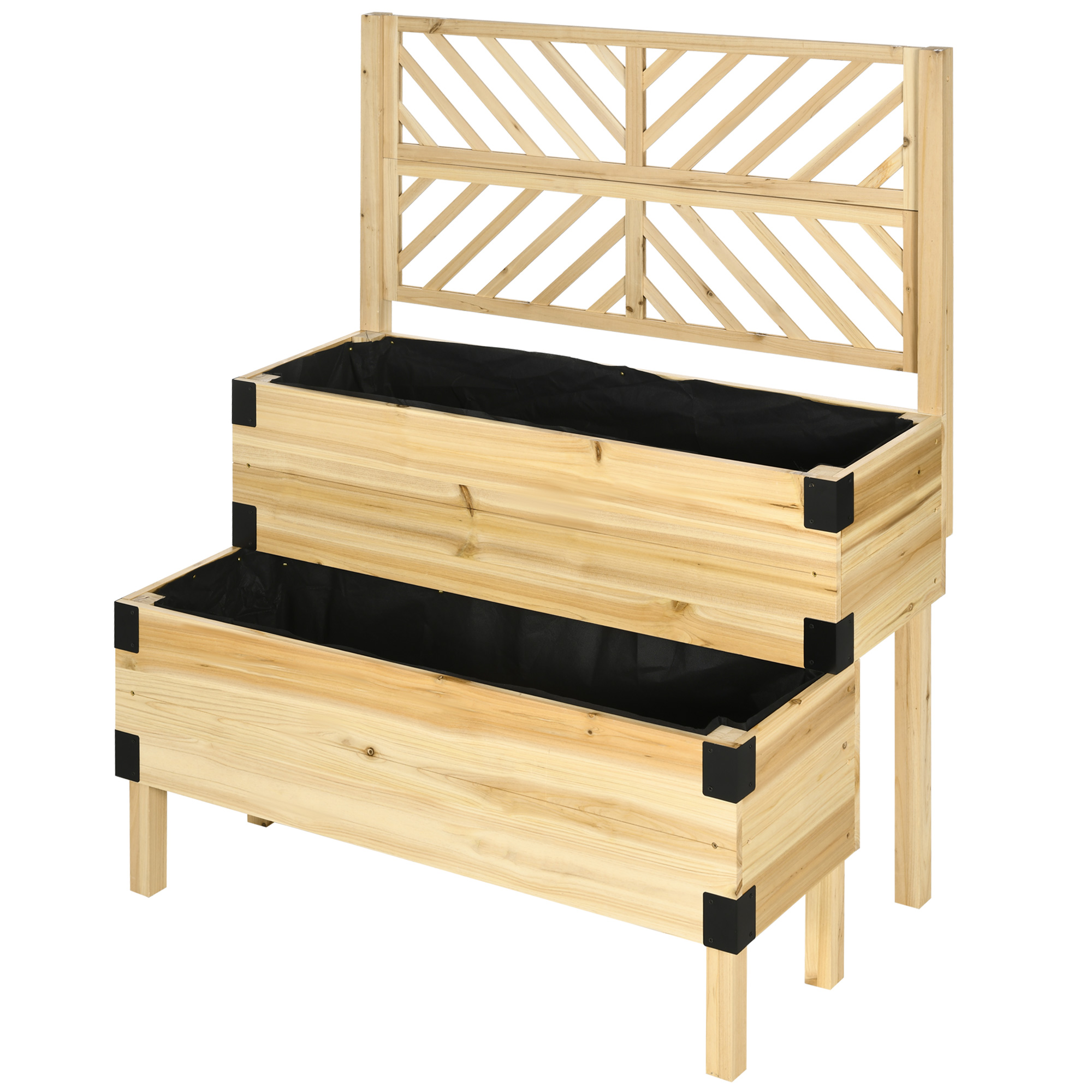 Raised Garden Bed Wood Elevated with Legs Trellis Above Ground Standing Planters Boxes 2 Tier Outdoor for Vegetables Flower Plants Herb, Natural