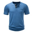 thumbnail image 4 of FRSASU Men's Lightweight Henley Shirt Casual Stretch Slim Fit Short Sleeve Button Up T-Shirt with Pocket Blue, 4 of 9