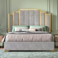 thumbnail image 4 of VanAcc Queen Size Bed Frame and 61" Headboard, Upholstered Bed with Golden Plating Trim, Light Grey, 4 of 7