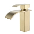 thumbnail image 1 of Grifo de lavabo elegante, caño de cascada de acero inoxidable con acabado en oro cepillado, grifo de lavabo para RV con cartucho de cerámica, manija única para un control suave del agua, 1 of 5