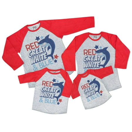 

7 ate 9 Apparel Matching Family 4th of July Shirts - Red Great White Red Shark Red Shirt 4T