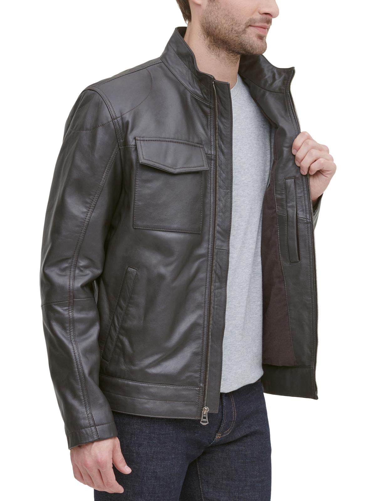 cole haan men's leather trucker jacket