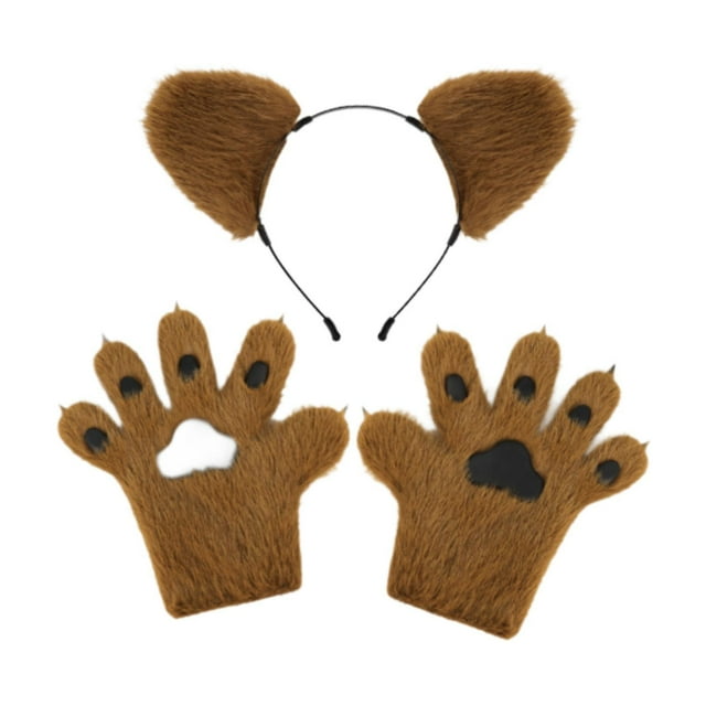 Diadema y guantes con orejas de oso de dibujos animados para presentación de inauguración de la casa y cumpleaños Marrón